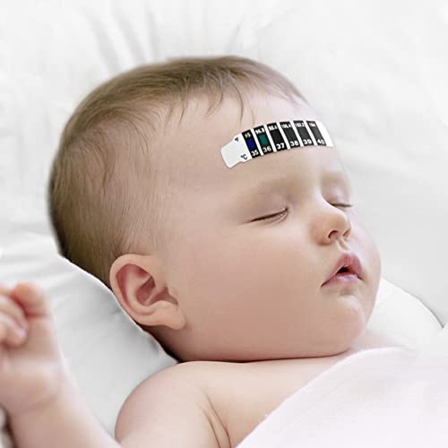 Tiras de Termómetro, Termómetro Digital Frente, Bebés Tira de Temperatura, Pegatina Portátil Reutilizable para Control de Temperatura de Bebé Adulto, Termómetros de Viaje para Bolso,paquete de 10 Cover