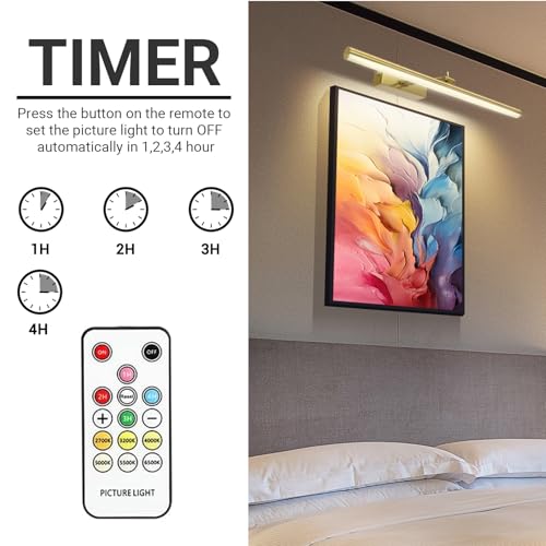 Image of Mocalido 2 Pack Gold Picture Light Battery Operated for Wall 16in, 6 Colors Wireless LED Art Light for Painting with Remote, 5200mAh Dimmable Frame Lights for Gallery Library