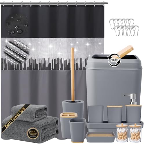 Bathroom Accessory Set – Bathroom Set with Glitter Shower Curtain,