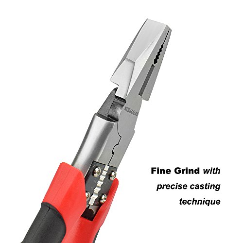 Lineman's Pliers, Combination Pliers with Wire Stripper/Crimper/Cutter Function, Heavy Duty Side Cutting High-Leverage Plier, 8 inch NEWACALOX Red