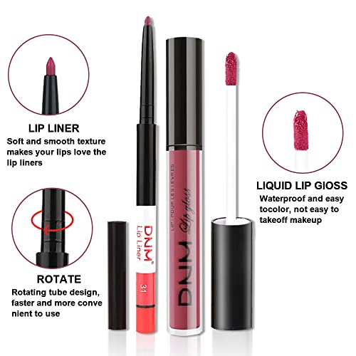 Bingbrush 2 Colors Liquid Matte Lipstick And Lipliner Set, Red Nude Lip Tint 24 Hour Waterproof Velvet Nonstick Cup Lipgloss Lip Stain Pigmented Lip Makeup Gift Sets For Girls And Women Labiales31&32 #TOP2