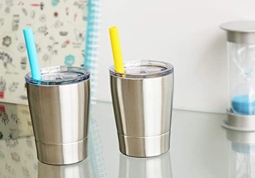 Colorful Popo Small Cute Kids Cups 2 Pack, Stainless Steel Kid Tumbler With Lid And Straw, Double Wall Vacuum Insulated Toddler Sippy Cups, Children Smoothie Drinking Cup - Silver #TOP6