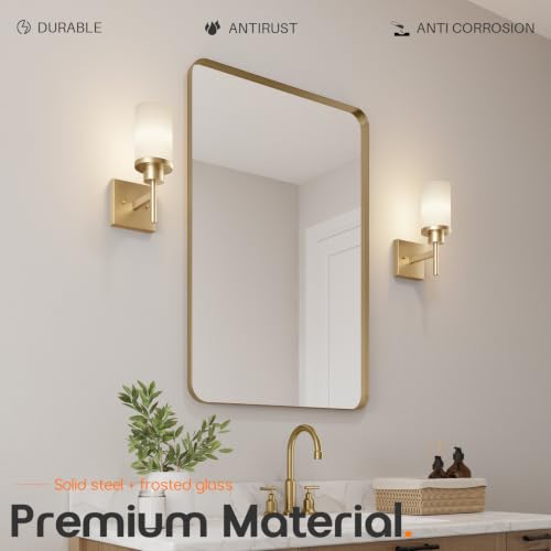 Image of Vanity Lighting Fixtures with White Frosted Glass Shade, Champagne Bronze Wall Lamps for Bathroom Mirror Bedroom Living Room Porch, 2 Pack T001CPG-L1-P2