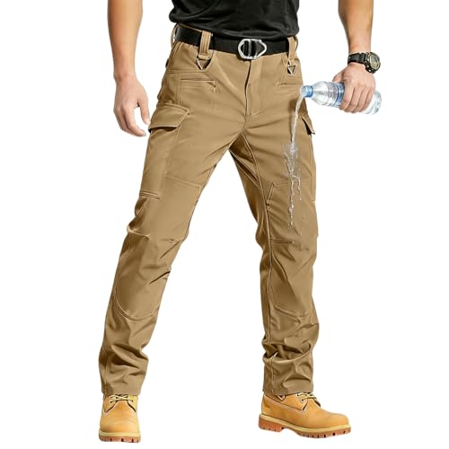 Pantalones de trabajo tácticos de senderismo para hombre, impermeables, para caminar, militares, con múltiples bolsillos, duraderos, transpirables, elásticos, ajustados, cintura elástica, pantalones
