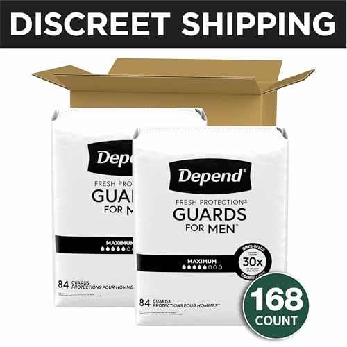 Image of Depend Guards Incontinence Pads for Men, Maximum Absorbency, 168 Count (2 Packs of 84), Packaging May Vary