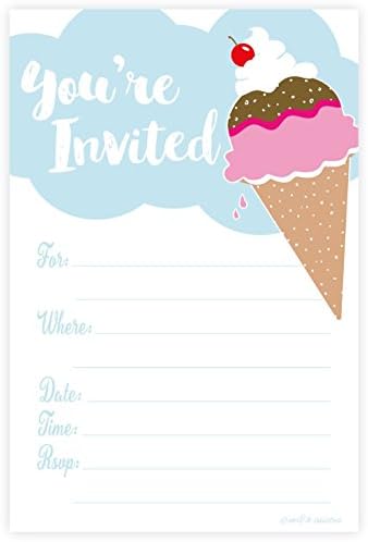 amazon com ice cream party invitations fill in style 20 count with envelopes home kitchen