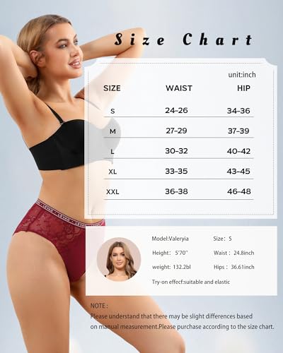 LEVAO Women\'s High Waist Cotton Underwear Lace Trim Bikini Panties - Soft Comfort Everyday Briefs with Logo Waistband S-2XL
