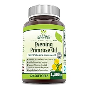 Herbal Secrets Evening Primrose Oil 1300mg Supplement 120 Softgels – with 10% GLA