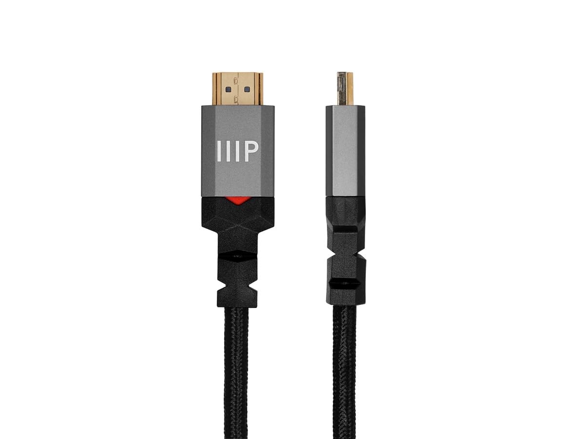 Monoprice Cable HDMI de ultra alta velocidad certificado 8K, 20 pies, negro, trenzado, HDMI 2.1, 8K a 60Hz, 4K a 120Hz, 48Gbps, HDR, VRR, CL3 en pared