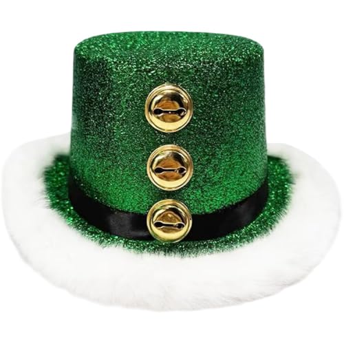HiyyFloy Sombrero Verde para Día De Patricio, Sombrero De Mago, Esmoquin, Sombrero De Disfraz, Sombrero De Fiesta Brillante para Navidad, Disfraz del Día De Patricio