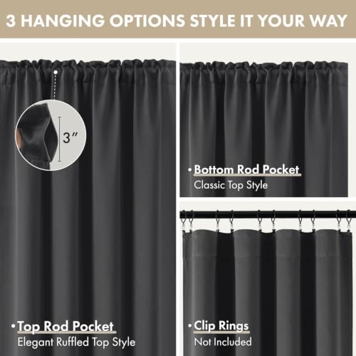Image of MIULEE Gray Blackout Curtains 54 Inch Length for Bedroom Set of 4 Panels | Solid Light Blocking Drapes, Room Thermal Insulation, Privacy Window Treatment Curtains,Top and Bottom Rod Pocket