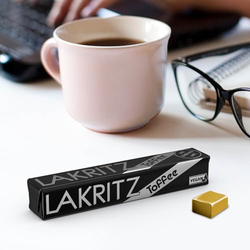 Lakritz-Toffee Kaubonbons mit Süßholzsaft, 40 Stangen Toffees mit Lakritz-Geschmack als Vorratspackung oder Verkaufsdisplay, zartschmelzende Dragees