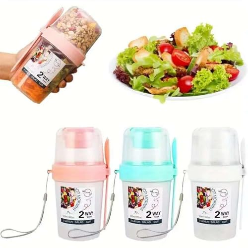 Overnight Oats Jars, 27oz Breakfast Cup, Double-Layer Container with Spoon & Sauce - Perfect for Oatmeal, Yogurt, Salads Pink