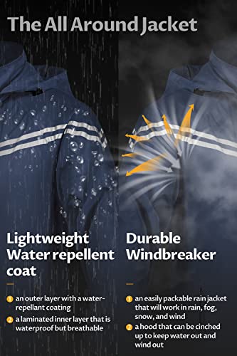 Image of CREATMO US Men's Packable Waterproof Running Rain Coats Reflective Cycling Jacket Windbreaker With Removable Hood