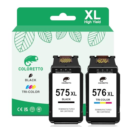 COLORETTO 575XL 576XLCartucho de Tinta para Canon 575 y 576 Compatible con pixma TR4755i TR4756i TS3750i TS3550i TS3551i TS3751i TS3752i TR4750i TR4751i para Canon PG 575XL CL 576XL Negro y Color