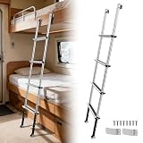 RV Bunk Ladder,11-Level Height Adjustment Options（56.6”~66.2”）, Lightweight Aluminum Bunk Bed Ladder with Anti-Slip Wide Pedal,330lbs Capacity Step Ladder & Flexible Hooks,for RV,Camper,Dormitory