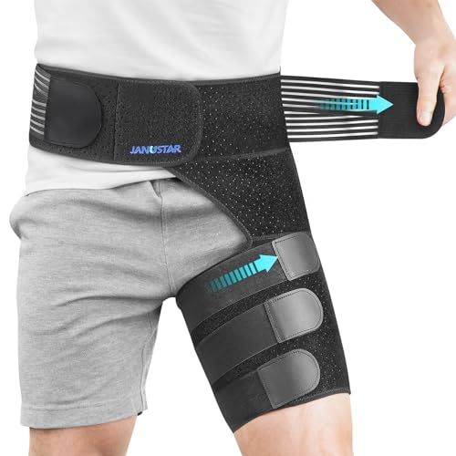 Image of Sciatica Pain Relief Devices, Hip Brace for Women Men, Thigh, Groin, Hamstring Compression Sleeve (Black, Small, LEFT LEG)