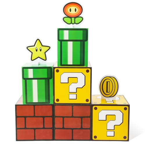 Seozio 6PCS Big Party Boxes with 6 Set Centerpieces Question Brick Pipe Boxes for Birthday Party Decorations Game Party Christmas Halloween Classroom Supplies Favor. (11.8 x 11.8 Inch)