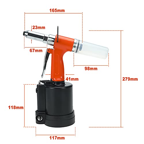 Btshub 1/4" Hydraulic Air Rivet Gun, Pneumatic Hydraulic Rivet Tool, Suitable For Dia 4Mm - 6.4Mm (0.16-0.25 In) Rivet #TOP1