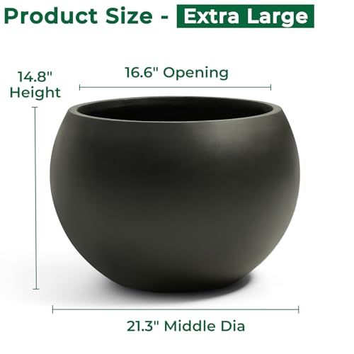 FloraFairy 21.3" D Fiberstone Extra Large Planter, Black 16.6" Pot Opening x 14.8" H, Spherical Flower Pot with Drainage Hole, Weather Resistance Indoor Outdoor Planters by FloraFairy - Image 8
