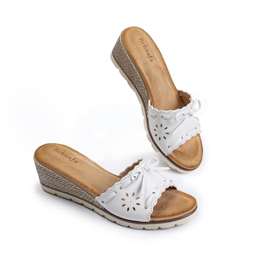 Womens Slip on Wedges Sandals Dressy Summer Comfortable Slides Platform Bow Open Toe Summer Dressy Shoes