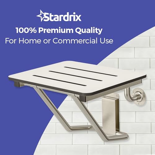 Stardrix 18" x 16" ADA Compliant Phenolic White Folding Shower Seat Bench, Wall Mount Foldable Bathroom Shower Chair with Stainless Steel Support, 400 lbs Capacity by stardrix - Image 7