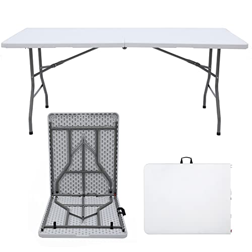 EDEBIBY Folding Table 6-Foot Portable Heavy Duty Plastic Fold-in-Half Utility Foldable Table Plastic Dining Table,Indoor Outdoor for Camping, Picnic and Party,White180-black (White, 180) - Thumbnail 4