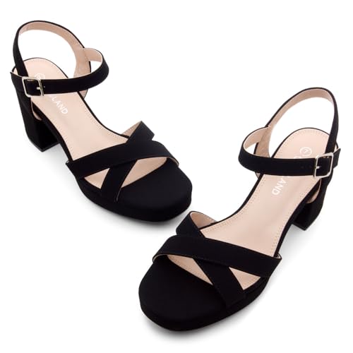 Image of Shoe Land Platform Heels for Women - 3 Inch Chunky Block Heeled Sandals, Square Open Toe, Ankle Strap Dressy Strappy High Heels for Wedding, Party & Evening Events