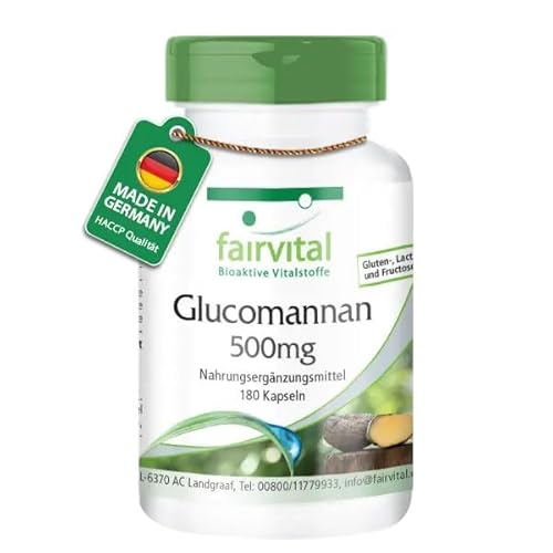 fairvital Glucomannan aus Konjak Wurzel, 180 Kapseln, schluckfreundlich, 3000mg pro Tagesdosis, HOCHDOSIERT, VEGAN