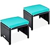 Best Choice Products Set of 2 Wicker Ottomans, Multipurpose Outdoor Furniture for Patio, Backyard, Additional Seating, Footrest, Side Table w/Removable Cushions, Steel Frame - Black/Teal