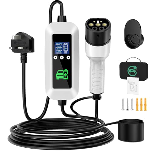 FNITAER EV Charger Cable Type 2 to 3 Pin Plug 2.99kw, 6M, 6/8/10/13A, Adjustable Current EV Charger,With LED Screen Timing Delay IP66/IP65, With Carry Bag and Type 2 EV Cable Holder for EVs and PHEVs