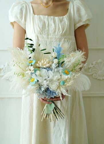 Bouquet rústico beige y blanco para boda miniatura 4