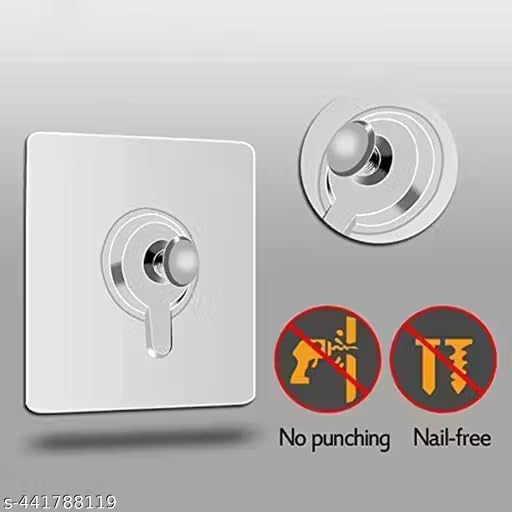 Image of Photo Frame Hooks for Wall Without Drilling, Self Adhesive Hooks for Wall Heavy Duty Strong Nail Free for Hanging Photo Frame (Hanging Hook, Transparent) Stainless Steel (Pack of 10)