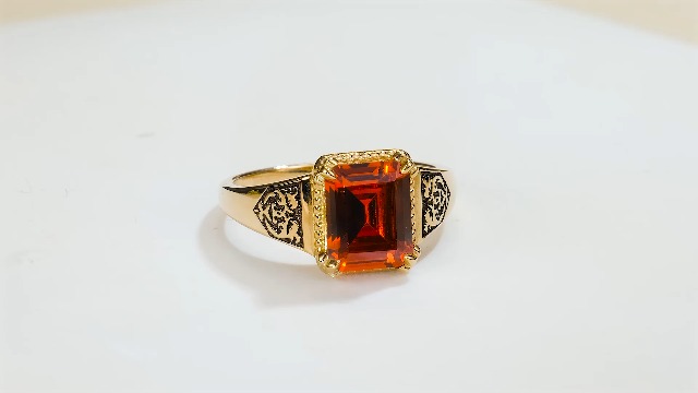PYTALI Men's 9K Solid Gold Ring With Garnet Gemstone - Customizable Father's Day Gift - View #7