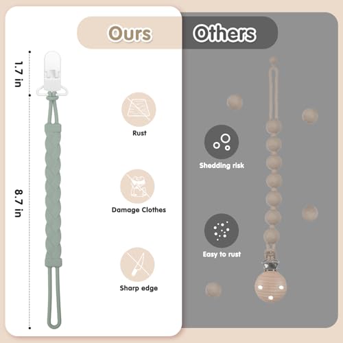 Stylish Silicone Pacifier Clips, 4-Pack Pacifier Holder with Flexible Woven Rope Design, 100% Food Grade Silicone, Safe Essentials for Newborns Baby Boys and Girls