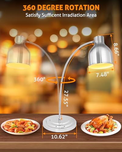 WICHEMI Food Heat Lamp, 250W Commercial Heat Lamp for Food, Adjustable Food Heating Warmer Lamp Stainless Steel Portable Electric Buffet Warmer for Catering Restaurant Parties Buffet Kitchen, Silver
