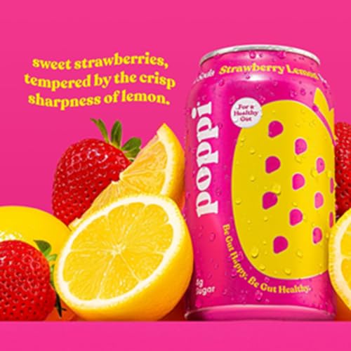 Prebiotic Soda For A Health Gut, Sparkling Poppi Soda, Strawberry Lemon, Kosher, Gluten Free & Non-GMO, 12 Fluid Ounce