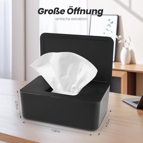 Vonsera Box für Feuchttücher, Feuchttücher Box mit Deckel, Nachfüllbare Feuchtes Toilettenpapier Box für Baby, Feuchttuchspender Baby für Zuhause und Büro (Schwarz)