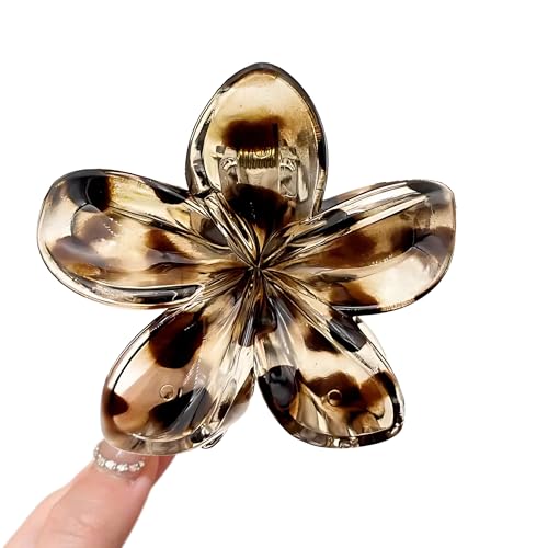Lot de 4 Grandes pinces à Cheveux Fleur Hawaienne Motif Leopard Accessoire Bohème Chic pour femme - Idéal pour Coiffures de plage, Fetes et Mariages adapté aux cheveux epais pince à cheveux fille
