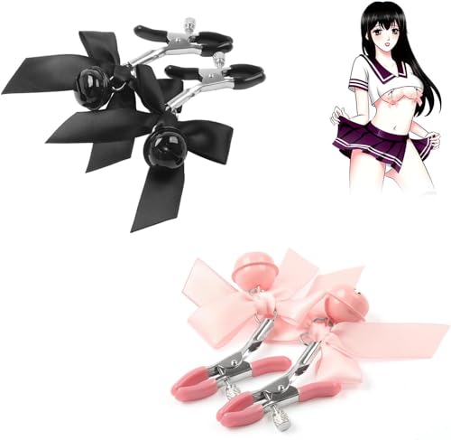 Nippelklemmen Brustwarzen,2 Pair Nipple Clips with Bell and Bows,Bruststimulatoren für Für Frauen und Männer,Sexy Nipple Clamp Set, SM Fetisch...