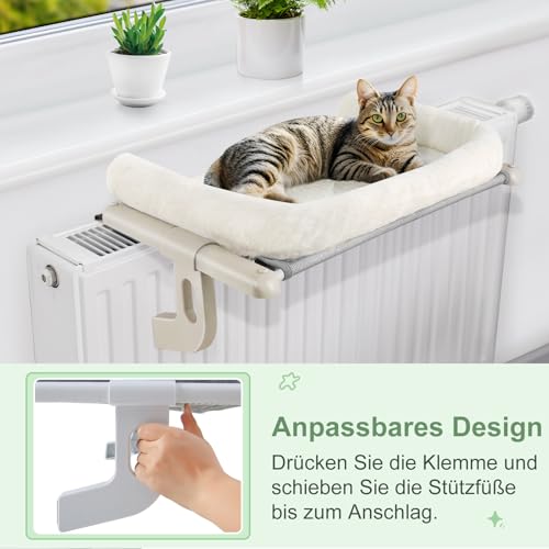 GUUSII HOME Heizungsliege Katzen Katzenliege Balkon Katzenbett für Bettkante Heizung Hängen Liegeplatz Einhängen Bett Hängematte Heizkörper Katze Heizungsliegekatzen 63 * 38cm Halten 18kg(Weiß,L)