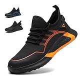 AFJYG Sicherheitsschuhe Herren Arbeitsschuhe Damen Leicht Atmungsaktiv Stahlkappenschuhe rutschfest Bequeme Sneakers,Orange,42 EU
