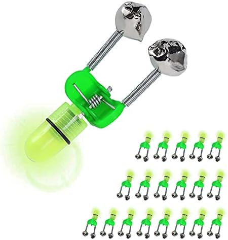KIMROO Fishing Bite Alarm Night LED Light Rod Tip with Twin Bells Fishing Tackle Light Clip Indicator On Fishing Rod (20PCS)