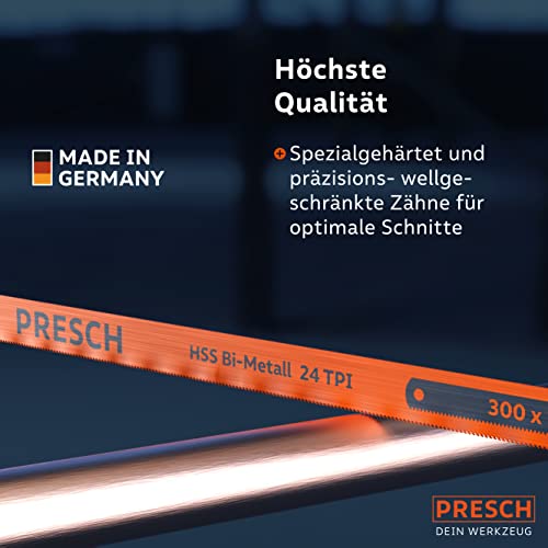Presch Metallsägeblatt Set 300mm 4 Stk. - Original PUK Sägeblätter für Handsägen - Bi-Metallsägeblatt mit HSS Schneide für NE-Metalle (Kupfer), Edelstähle, Plexiglas, Kunststoffe