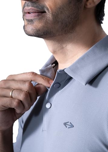 Image of STRCH Men's Nylon Regular Fit Structured Solid Polo T-Shirt