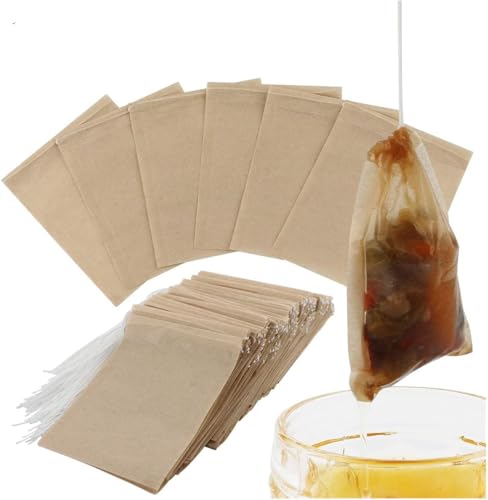 LYMYBETY 100Pcs Tea Infuser Bags Disposable Tea Bags 100% Natural Wood Pulp Paper Material for Loose Tea Cotton Drawstring Individually Wrapped Tea Bags (Wood Pulp Tea Bags, 100pcs 2.36*3.15 inch)