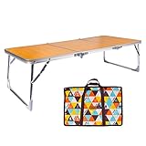 PLANEXPERT Folding Camping Table,3 Feet Portable Outdoor Table with Aluminum Legs,3 Fold Lightweight Beach Table with Handle,Camping Accessories for Home Picnic BBQ Garden Cooking
