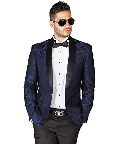 AZAR MAN Slim Fit 1 Button Shawl Lapel Black Satin Collar Floral Tuxedo Dinner Jacket Blazer3
