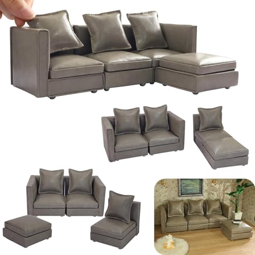 Sofá en miniatura escala 1/12 con tela lavable antisucre para casas de muñeca 4