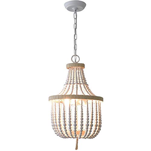 Lustre rétro suspendu bois blanc luminaire vintage de salon pendentif décoratif